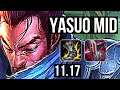 YASUO vs ZED (MID) | 2.6M mastery, 10/1/4, 6 solo kills, 1000+ games, Godlike | KR Master | v11.17