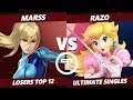 Thunder Smash 3 SSBU - FS Razo (Peach) VS PG Marss (ZSS) Smash Ultimate Losers Top 12