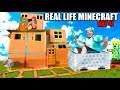 Real Life MINECRAFT Box Fort! 24 Hour Challenge DAY 4 - Working Minecart Track & Diamonds