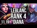 LEBLANC vs DIANA (MID) | Rank 2 LeBlanc, Rank 4, Dominating, 7/3/8 | JP Challenger | v11.19