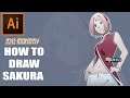 HOW TO DRAW SAKURA - Naruto Style - Boruto - Adobe Illustrator