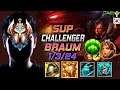Challenger Braum Support vs Leona - 챌린저 장인 서폿 브라움 템트리 룬 솔라리 수호자 ブラウム Браум 弗雷尔卓德之心 布郎姆 - KR 11.21