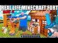 Real Life MINECRAFT Box Fort! 24 Hour Challenge DAY 2 - Cave Mining, Creepers & More!