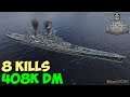 World of WarShips | Georgia | 8 KILLS | 408K Damage - Replay Gameplay 4K 60 fps