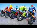 ALL SUPERHEROES Motorcycles Mountain Speed Jump Challenge Competition #335