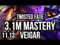 TWISTED FATE vs VEIGAR (MID) | 3.1M mastery, 3/1/11, 300+ games | NA Diamond | v11.13