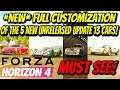 *NEW* FULL CUSTOMIZATION Of The 5 NEW UNRELEASED UPDATE 13 CARS in Forza Horizon 4!