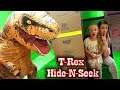 Crazy Hide and Seek Game in Huge Box Fort Maze! Giant T-Rex vs My Family!!!