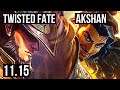 TWISTED FATE vs AKSHAN (MID) | 11/2/8, Legendary | BR Diamond | v11.15
