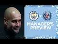 PEP AND STONES PRESS CONFERENCE | MAN CITY v PSG | UCL