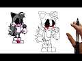 How To Draw Tails EXE Friday Night Funkin' Step by Step