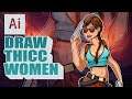 How To draw a THICK Woman - Step By Step - Adobe Illustrator - TOMB RAIDER