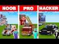 Minecraft NOOB vs PRO vs HACKER: EMERGENCY VEHICLE HOUSE BUILD CHALLENGE in Minecraft Animation