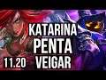 KATARINA vs VEIGAR (MID) | Penta, 18/1/2, 7 solo kills, Legendary | NA Diamond | v11.20