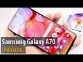 Samsung Galaxy A70 Unboxing în Limba Română  (Telefon cu ecran generos Super AMOLED, cameră triplă)