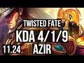 TWISTED FATE vs AZIR (MID) | 4/1/9, 1.3M mastery, 300+ games | KR Diamond | 11.24