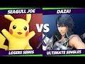 Smash Ultimate - Seagull Joe (Pikachu, Greninja) Vs. Dazai (Chrom, Roy) S@X 339 SSBU Losers Semis