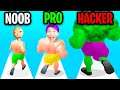 Can We Go NOOB vs PRO vs HACKER In MUSCLE RUSH!? (FIGHT BALDI AND SCARY TEACHER! *FUNNY APP GAME*)