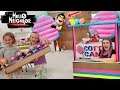 Hello Neighbor in Real Life Destroys Our Cotton Candy Cuties Box Fort Shop! Toy Scavenger Hunt!!