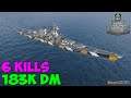 World of WarShips | Montana | 6 KILLS | 183K Damage - Replay Gameplay 1080p 60 fps