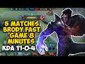 Brody Gameplay And Best Build | 5 Matches Brody In Rank Game | Mobile Legends
