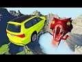 Falling Cars Into The Abyss With A Huge Red Lizard | Beamng Drive | TrainWorld