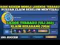 7 KODE REDEEM ML HARI INI JULI 2021 | NEW REDEEM CODE MOBILE LEGEND TODAY 100% WORK !!