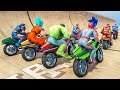 Spiderman, Hulk, IronMan Team Racing | All Superheroes Challenge Flying Motorbike Competition #200