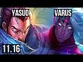 YASUO & Blitzcrank vs VARUS & Maokai (ADC) | 5/0/5, 1.9M mastery, 1300+ games | KR Master | v11.16