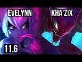 EVELYNN vs KHA'ZIX (JUNGLE) | 6/0/6, 70% winrate, Dominating | TR Master | v11.6