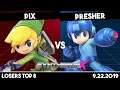 Pix (Zelda/Toon Link) vs Presher (Megaman/Lucina) | Losers Top 8 | Synthwave X Three