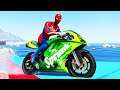 Super-heróis e Homem-Aranha na MOTOS Esportivas! SPIDERMAN and MOTORCYCLES Jump Over Lighthouse-GTA5
