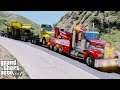 GTA 5 Real Life Mod #283 Heavy Wrecker Tow Truck Towing A Semi Hauling A Oversize Construction Load
