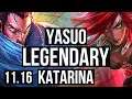 YASUO vs KATARINA (MID) | 16/1/10, Legendary, 1.6M mastery, 700+ games | KR Diamond | v11.16