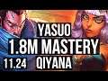 YASUO vs QIYANA (MID) (DEFEAT) | 1.8M mastery, 6 solo kills, Dominating | EUW Diamond | 11.24