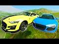 Shelby GT500 VS Audi R8 Bridge Jump Ends in Awesome Crash! - BeamNG Multiplayer Mod Gameplay