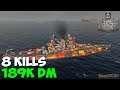 World of WarShips | New Mexico | 8 KILLS | 189K Damage - Replay Gameplay 4K 60 fps