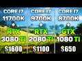 Corei7 11700K + RTX 3080 Ti vs Core i7 9700K + RTX 2080 Ti vs Core i7 8700K + GTX 1080 Ti