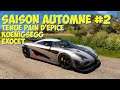 Forza Horizon 5 Bilan Automne - Koenigsegg et Exocet dans le garage