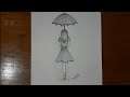 HOW TO DRAW A GILR WITH UMBRELLA STEP BY STEP / PENCIL SKETCH | Drawing Tech