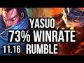 YASUO vs RUMBLE (MID) | 73% winrate, 15/1/2, Legendary | EUW Master | v11.16