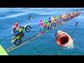 سبايدرمان يقود الدباب على جسر أسماك القرش 🦈GTA 5 Superheroes Over Drive Shark bridge