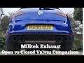 VW MK 7 Golf R DSG MIlltek Exhaust Open VS Closed Valves Sound Comparison