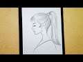 Girl drawing with closing eyes | easy drawing a girl step by step | Pencil drawing a girl simple way