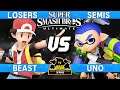 Smash Ultimate Tournament Losers Semis - Beast (PT) vs Uno (Inkling) - CNB 203