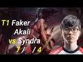 T1 Faker Akali mid vs Syndra | KR SoloQ Patch 11.15