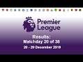 Premier League Results: Matchday 20 (28 - 29 December 2019)