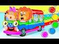 Lion Family 🎨 Learn Colors with Bus Paint. Rainbow school bus | Cartoon for Kids