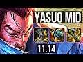 YASUO vs PYKE (MID) | 8 solo kills, 1500+ games, 1.1M mastery | BR Diamond | v11.14