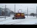 Трамвай-снегоочиститель № 22 за работой 08.01.2020